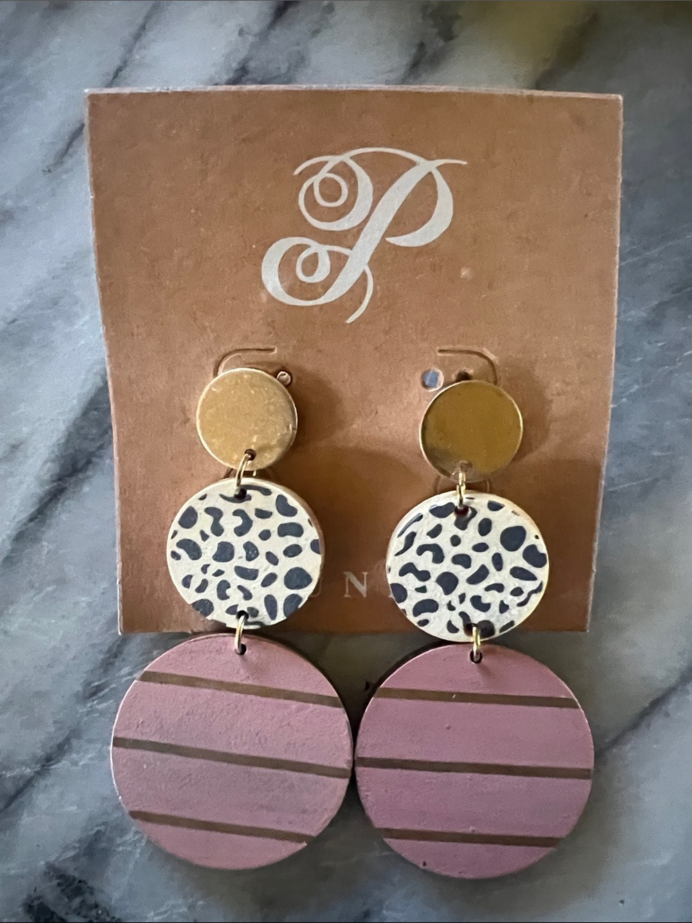 Plunder Women’s Pink & Gold Drop Earrings with Animal Print Accent
( Ayana )